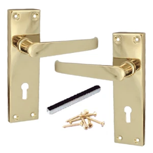 Viktorianisches gerader Hebelschloss MESSING Türgriffe Paar 150 x 43 mm Grundplatte - Bild 1 von 9