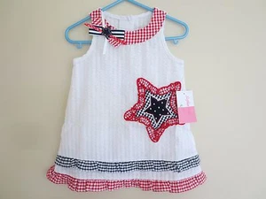 NEW Girl Toddler 18 Months SOPHIE ROSE Seersucker Dress Red White Blue 4th July - Picture 1 of 4