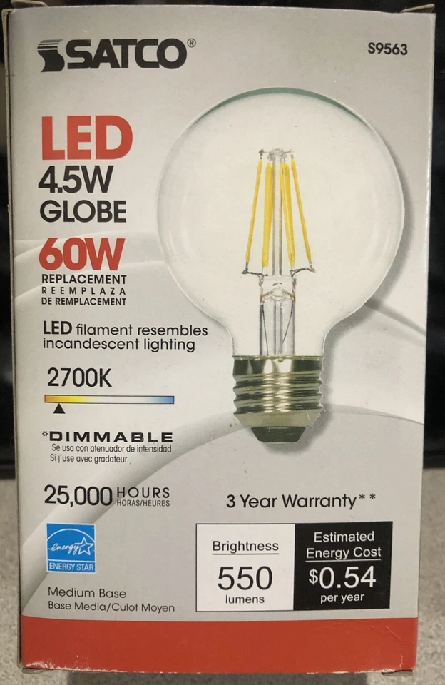 SATCO S9563 LED 4.5W (60W replacement) G25 GLOBE 120V  2700K Clear Bulb - Image 1 of 1