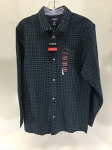 Chaps Boys Button Collard Long Sleeve Shirt Size XL(18-20) Navy/Green Check NWT - Picture 1 of 6