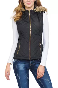 Chaleco acolchado ligero con capucha de piel con cremallera para mujer Auliné Collection - Imagen 1 de 109