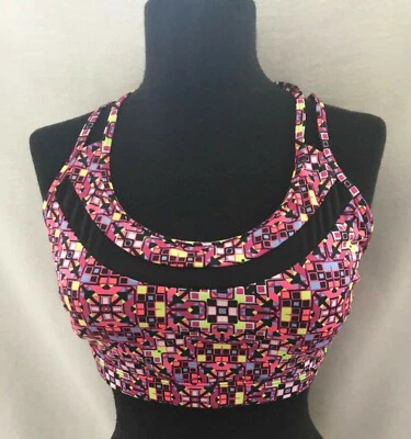 Top deportivo Victoria's Secret colorido geométrico acolchado con tiras - Talla L Foto 1 de 3