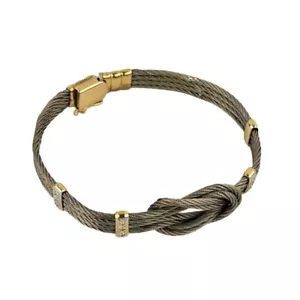 14k Yellow Gold & Diamonds Four Strands Stainless Steel Cable Bracelet 7.5" - Picture 1 of 5