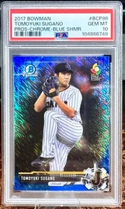 2017 Bowman Chrome Prospects #BCP98 TOMOYUKI SUGANO Blue Shimmer RC 🔥 PSA 10 - Picture 1 of 2