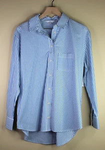 Time and Tru Women's Oversized Button Down Long Sleeve Blue and White Size Small - Picture 1 of 5