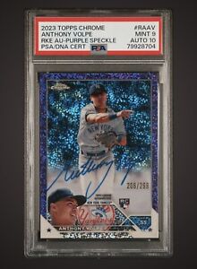 Anthony Volpe RC 2023 Topps Chrome Purple Speckle /299 Rookie Auto PSA 10 PSA 9