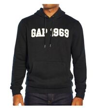 Gap Men's Small Black Fleece 1969 Logo Pullover Hoodie Sweatshirt Front Pocket