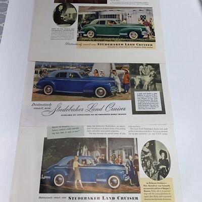 You Pick vtg 1940-41 Land Cruiser Studebaker Automobile Vtg Blue Green Print Ads - Image 1 of 4
