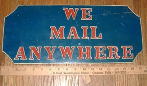 Vintage We Mail Anywhere Post Office Wood Sign USPS Red White & Blue - Picture 1 of 8