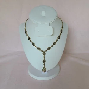 Y Drop Teardrop Pear Chocolate Rhinestone Gold Tone Filigree Choker Necklace - Picture 1 of 10
