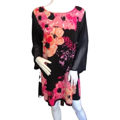 GRAYSON XL Black with Pink Floral Mini Dress Flirty Sexy Date Night Cocktail - Image 1 of 4