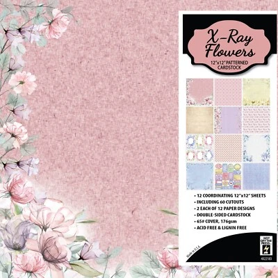 X-Ray Flowers 12x12 Patterned Cardstock Scrapbook Crafting Vintage Paper Pink - Image 1 of 2