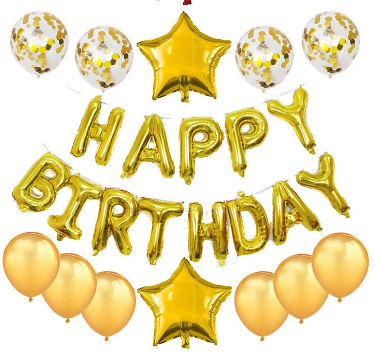 Happy Birthday Self Inflating Foil Balloons Lettering Banner With Ribbon US Stoc - Image 1 of 1