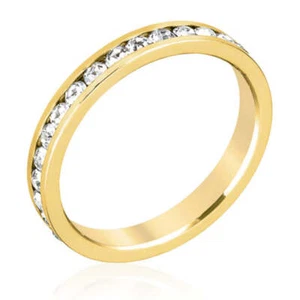 Stylish Stackables Clear Crystal Yellow Gold Plated Eternity 3mm Band Ring - Picture 1 of 5
