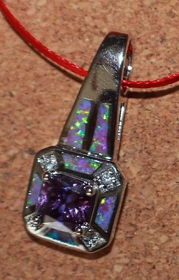 fire opal Cz topaz necklace pendant gems silver plate jewelry classic cocktail - Image 1 of 3
