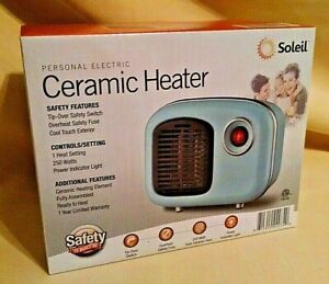 HEATER SOLEIL PERSONAL ELECTRIC CERAMIC BLUE NEW 250 WATTS MH-08M COOL TOUCH.