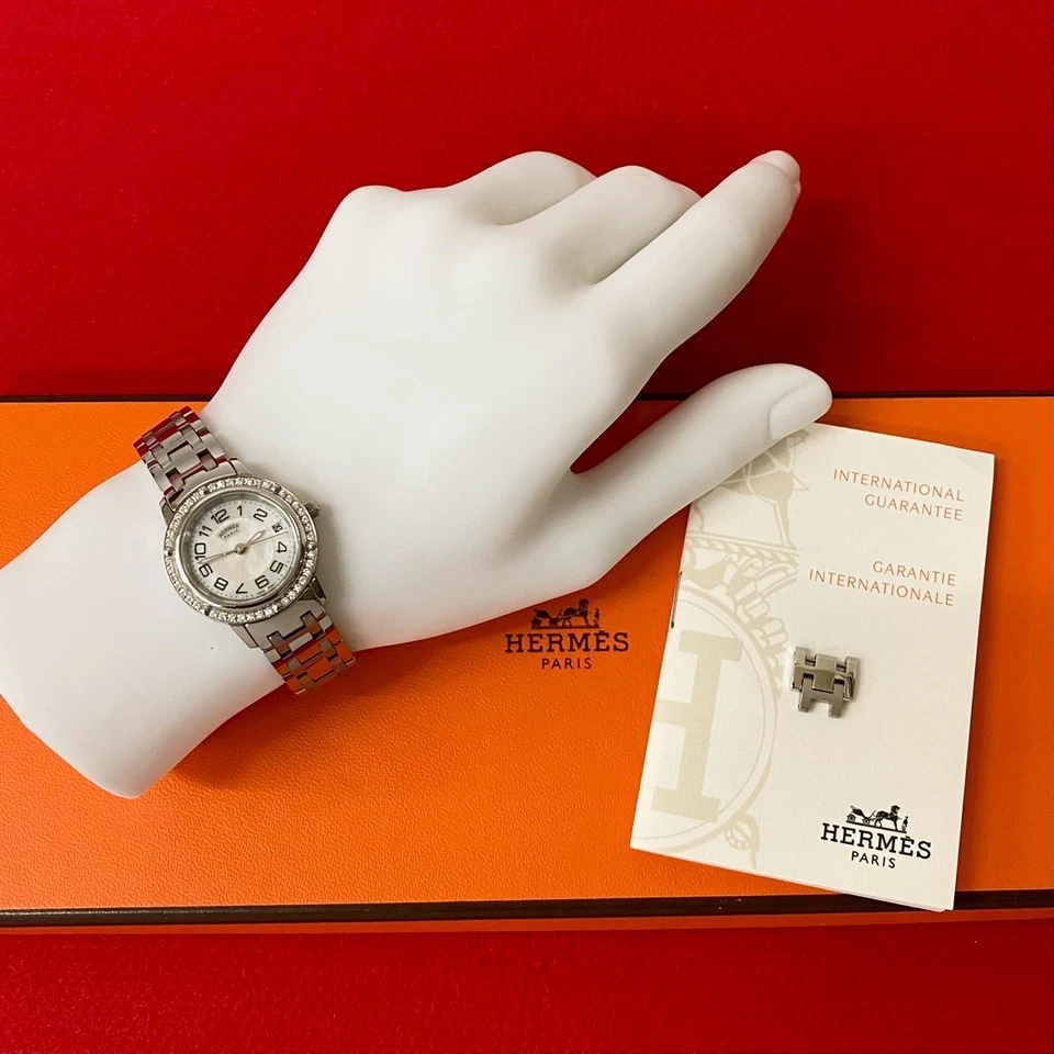 HERMES 推剪钻石表圈石英手表 不锈钢 银色 27524 — 第 1/4 张图片