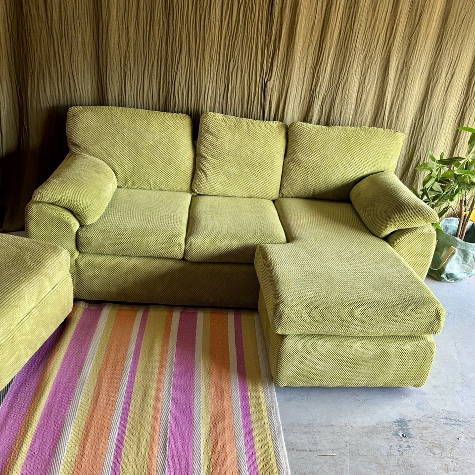 DFS 3 Seater Corner sofa & Footstool Lime Green Fabric - L/R Chaise~Can Deliver - Image 1 of 4