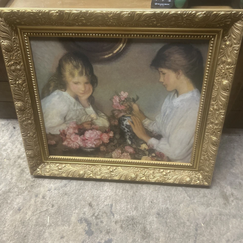 1899 reimpresión Sir George Clausen "Dos chicas arreglando poses" impresión enmarcada 23,5" X 26 Foto 1 de 2