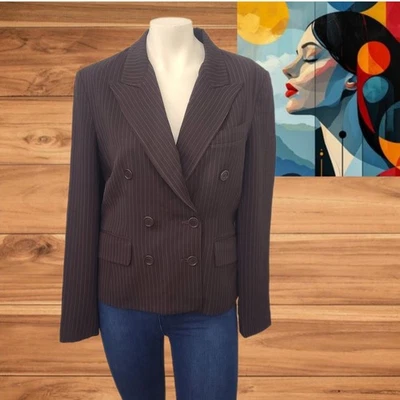 Blazer Ann Taylor para mujer talla 10 marrón alfiler a rayas mezcla de acetato  Foto 1 de 4
