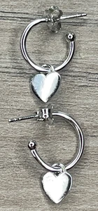 Vintage Sterling 925 verspiegelte Creolen mit Herzanhänger Love Dangle - Bild 1 von 8