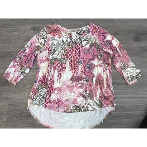 Chico's Top Paisley Blumenmuster Bluse Rüschenärmel Boho Bauern Resort Kreuzfahrt - Bild 1 von 6