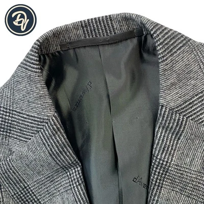 Mint! 40 R d'Avenza Roma Light Grey Flannel Knit Glen Plaid Wool Slim FIt Blazer - Image 1 of 4