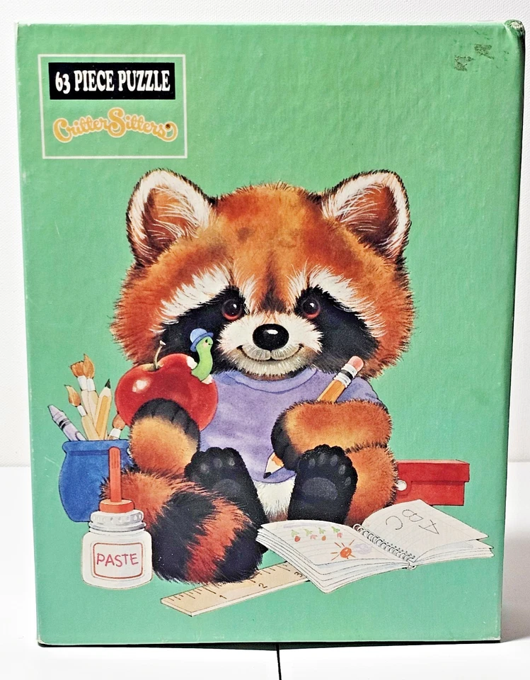 Rompecabezas vintage Critter Sitters caja sin abrir 1991 mapache escuela tema 63 piezas Foto 1 de 3