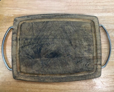 TABLA DE CORTAR PRIMITIVA de colección madera pintada asas cromadas bloque de carnicero de madera Foto 1 de 4