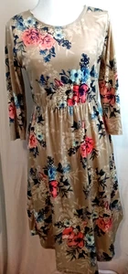 Egs Multicolor Floral Velour 3/4 Sleeve Midi Dress Sz M - Picture 1 of 6