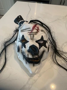 Scary Clown Mask White Rubber with Black Nose, Hat and Hair - Picture 1 of 9
