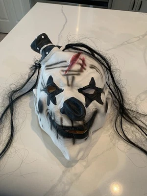 Scary Clown Mask White Rubber with Black Nose, Hat and Hair - Image 1 of 4