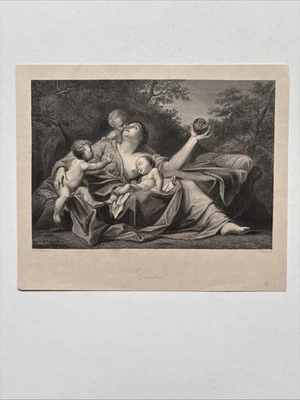 Antiguo Grabado Escuela Italiana Cáritas Madre e Hijos Alegoría Caridad Foto 1 de 4