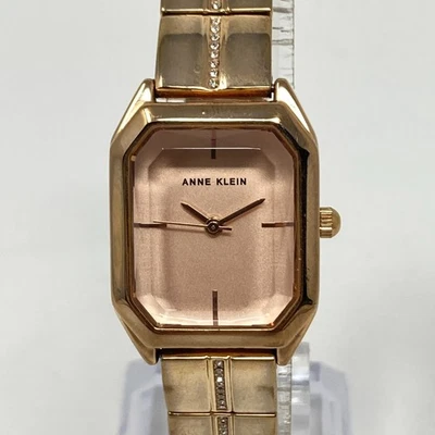 Anne Klein Tank Watch Women 23mm Rose Gold Tone Faceted Crystal New Battery 6.5" - Image 1 of 4