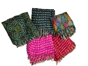 Nuevo Paquete de 5 Bufandas Bandhej Dupatta Lote Estola de Seda Bufanda Envoltura Hiyab Indio - Imagen 1 de 2