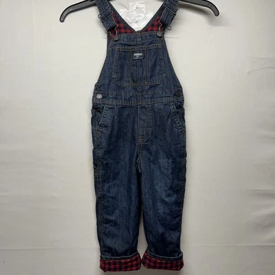 Macacão jeans Oshkosh B’Gosh Vestbak flanela forrado búfalo xadrez 5T - Imagem 1 de 4