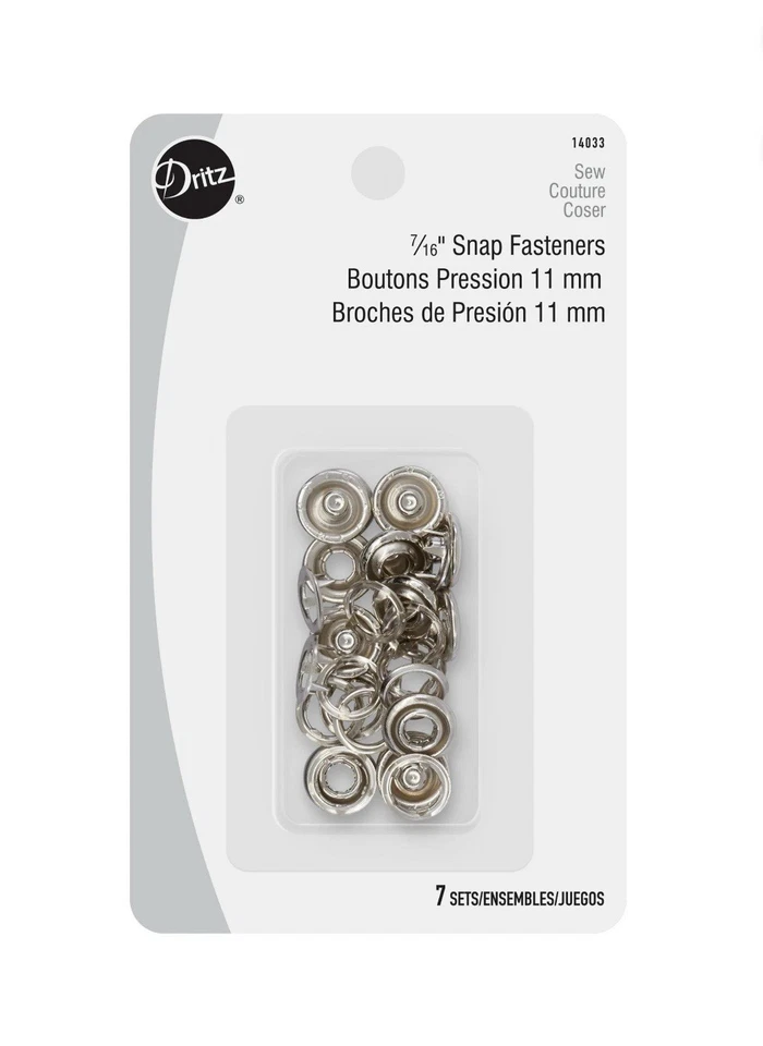 7-Sets DRITZ Open-Ring 7/16” Snaps Fasteners 14033 Size 16 Nickel Brass