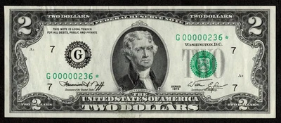 $2 1976 FRN LOW THREE DIGIT FANCY SERIAL #236  ON BICENTENNIAL DEUCE STAR! XF - Image 1 of 2