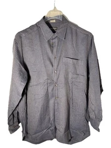 SALVATORE FERRAGAMO Men XL Fine Cotton Button Up Shirt-Gr Stripe-Made In Italy - Picture 1 of 8