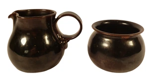 Vintage Pottery Cream Sugar Handmade Signed Brown Glazed  A31 # - Imagen 1 de 4