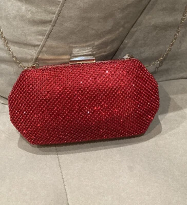 Bolso de Noche Cristalizado Rojo Sólido Bolso sin asas con Cierre de Cristal y Pendiente Rojo Foto 1 de 4