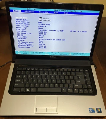 PROBADO Dell Studio 1558 15" Intel Core i3 M330 2.13GHz 4GB REPUESTOS VERDES Foto 1 de 4