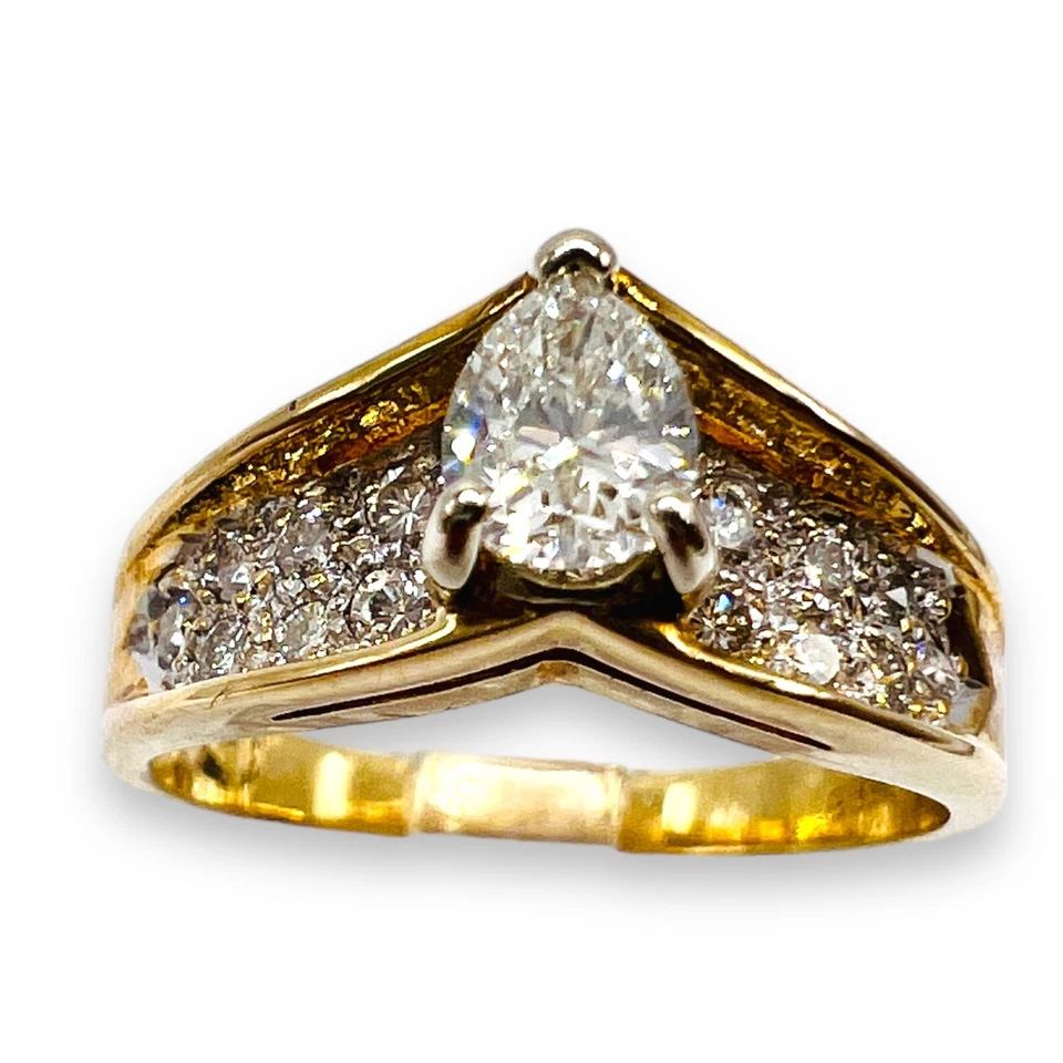 .60ctw Natural Diamond Pear Cut 14k YELLOW GOLD WEDDING Engagement Ring Size 5 - Image 1 of 4