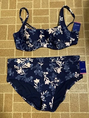 Conjunto de biquíni Apt 9 cintura alta floral azul marinho e rosa XXL novo com etiquetas - Imagem 1 de 3