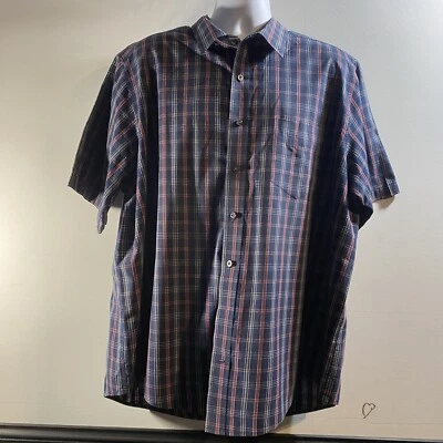 George 男式短袖纽扣衬衫海军蓝格子口袋尺寸 2X 50-52 — 第 1/4 张图片