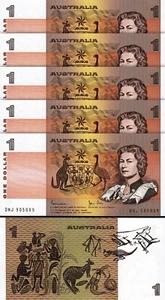 Australia 1 Dollars 1983, UNC, 5 Pcs LOT, Consecutive, P-42d, Johnston & Stone - Picture 1 of 4