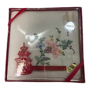 Vintage Ladies Hanky Handkerchief Floral Hand Embroidered Original Cotton Blend