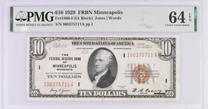 1929 $10 Federal Reserve Note Minneapolis FR #1860-I -  MS-64 EPQ PMG Certified - Picture 1 of 2