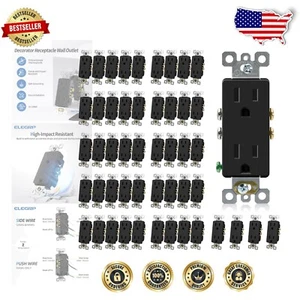Residential Grade 15A Electrical Receptacles - 50-Pack in Glossy Black Finish - Picture 1 of 8