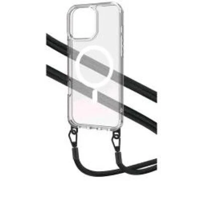 CELLY APPLE iPHONE 16 PRO COVER MagSafe TRASPARENTE CON LACCETTO IN NYLON NERO - Immagine 1 di 3